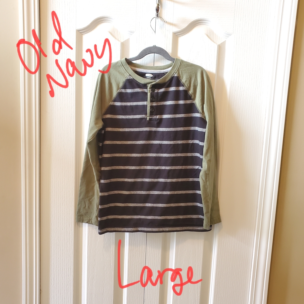 Old Navy Kids Long Sleeve Shirt - Olive, Black and Grey